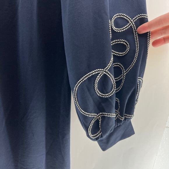 Ann Taylor SMALL Dark Blue Mini Shift Dress Long Balloon Sleeve Scoop Neck - Picture 6 of 10